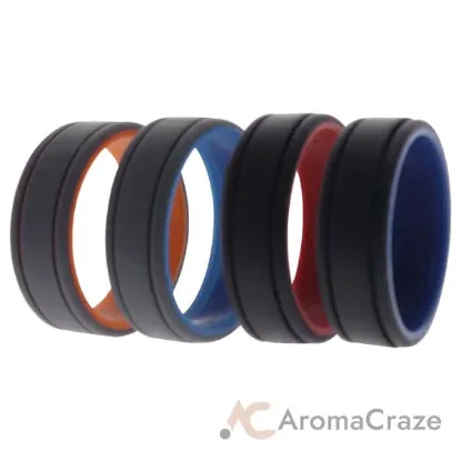 Picture of Silicone Wedding 2Layer Lines Ring Set - Grey-Black by ROQ for Men - 4 x 15 mm Ring