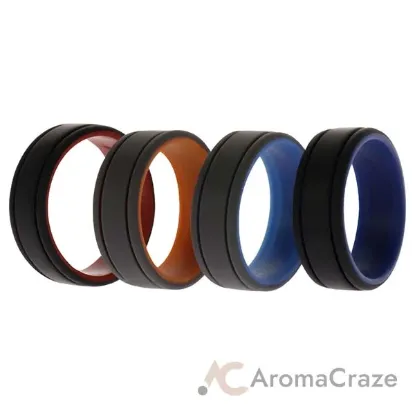 Picture of Silicone Wedding 2Layer Lines Ring Set - Grey-Black by ROQ for Men - 4 x 16 mm Ring