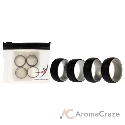 Picture of Silicone Wedding 2Layer Dome Ring Set - Black-Marble by ROQ for Men - 4 x 7 mm Ring