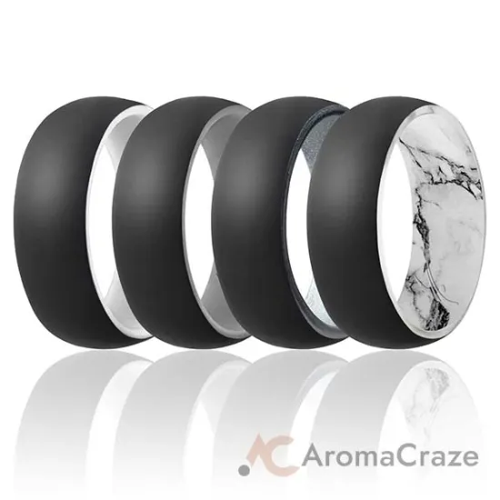 Picture of Silicone Wedding 2Layer Dome Ring Set - Black-Marble by ROQ for Men - 4 x 11 mm Ring