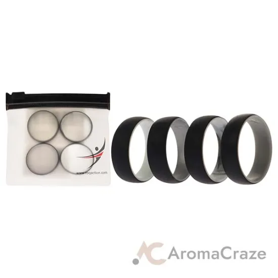 Picture of Silicone Wedding 2Layer Dome Ring Set - Black-Marble by ROQ for Men - 4 x 14 mm Ring