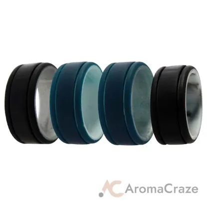 Picture of Silicone Wedding 2Layer Lines Ring Set - Marble by ROQ for Men - 4 x 7 mm Ring