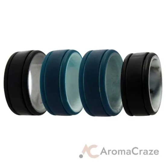 Picture of Silicone Wedding 2Layer Lines Ring Set - Marble by ROQ for Men - 4 x 7 mm Ring