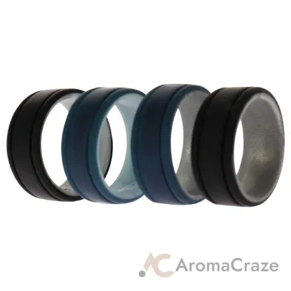 Picture of Silicone Wedding 2Layer Lines Ring Set - Marble by ROQ for Men - 4 x 9 mm Ring