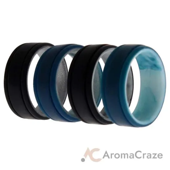 Picture of Silicone Wedding 2Layer Lines Ring Set - Marble by ROQ for Men - 4 x 10 mm Ring
