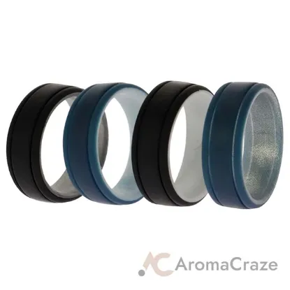 Picture of Silicone Wedding 2Layer Lines Ring Set - Marble by ROQ for Men - 4 x 13 mm Ring