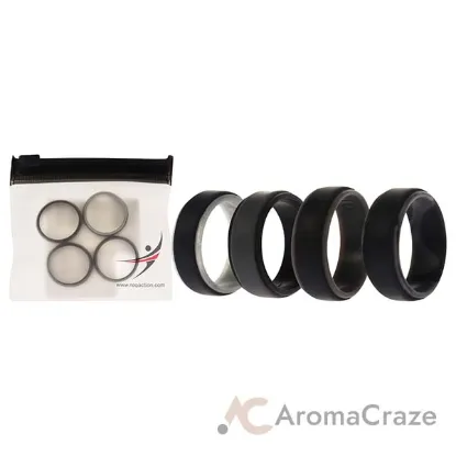 Picture of Silicone Wedding 2Layer Step Ring Set - Grey-Black by ROQ for Men - 4 x 10 mm Ring