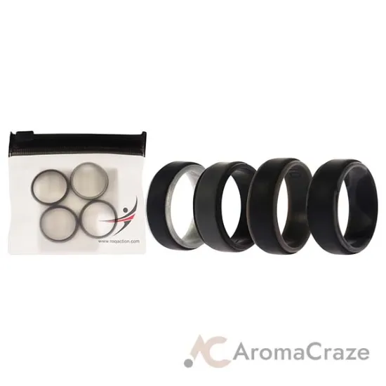 Picture of Silicone Wedding 2Layer Step Ring Set - Grey-Black by ROQ for Men - 4 x 10 mm Ring
