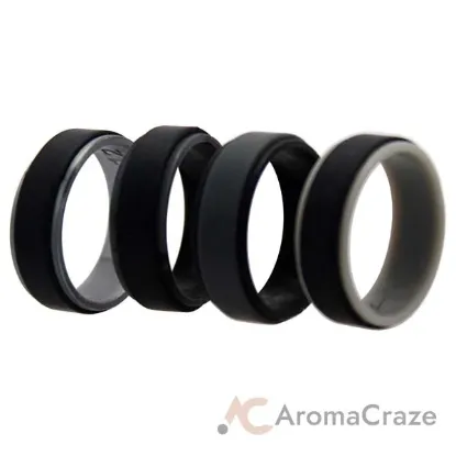 Picture of Silicone Wedding 2Layer Step Ring Set - Grey-Black by ROQ for Men - 4 x 12 mm Ring