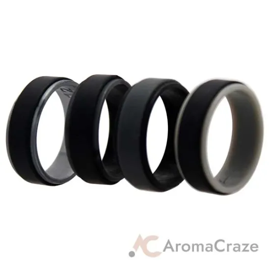 Picture of Silicone Wedding 2Layer Step Ring Set - Grey-Black by ROQ for Men - 4 x 12 mm Ring