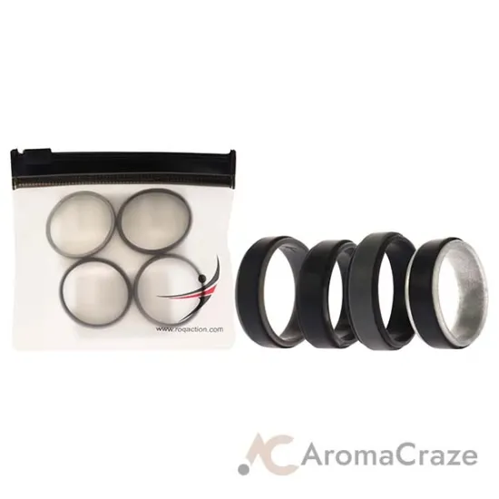 Picture of Silicone Wedding 2Layer Step Ring Set - Grey-Black by ROQ for Men - 4 x 16 mm Ring