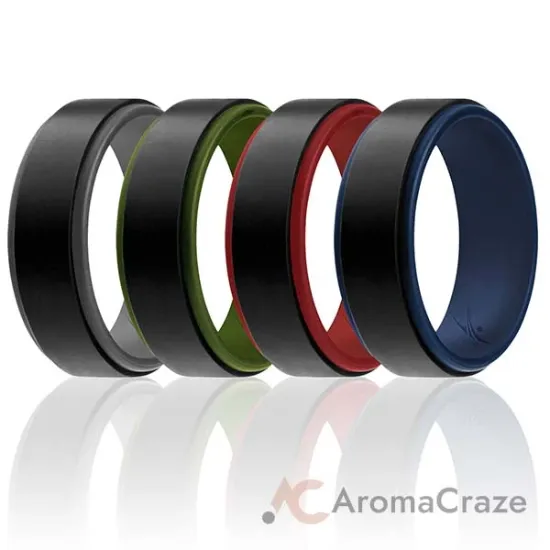 Picture of Silicone Wedding 2Layer Step Ring Set - Black by ROQ for Men - 4 x 11 mm Ring