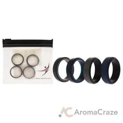 Picture of Silicone Wedding 2Layer Step Ring Set - Black-Blue by ROQ for Men - 4 x 7 mm Ring