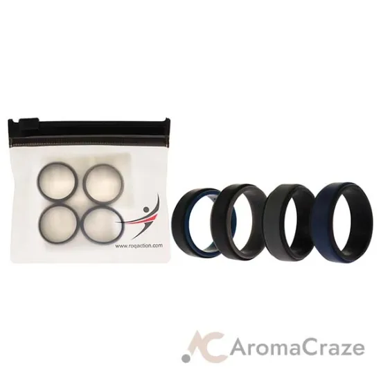 Picture of Silicone Wedding 2Layer Step Ring Set - Black-Blue by ROQ for Men - 4 x 8 mm Ring