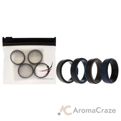 Picture of Silicone Wedding 2Layer Step Ring Set - Black-Blue by ROQ for Men - 4 x 11 mm Ring