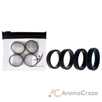 Picture of Silicone Wedding 2Layer Step Ring Set - Black-Blue by ROQ for Men - 4 x 13 mm Ring