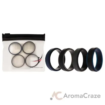 Picture of Silicone Wedding 2Layer Step Ring Set - Black-Blue by ROQ for Men - 4 x 14 mm Ring