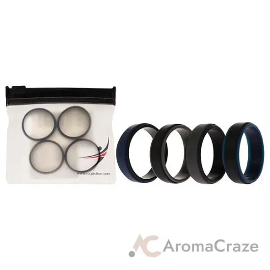 Picture of Silicone Wedding 2Layer Step Ring Set - Black-Blue by ROQ for Men - 4 x 14 mm Ring