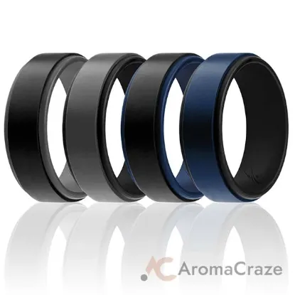 Picture of Silicone Wedding 2Layer Step Ring Set - Black-Blue by ROQ for Men - 4 x 16 mm Ring
