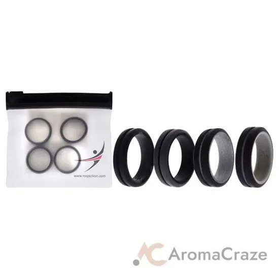 Picture of Silicone Wedding 2Layer Middle Line Ring Set - Black-Camo by ROQ for Men - 4 x 7 mm Ring