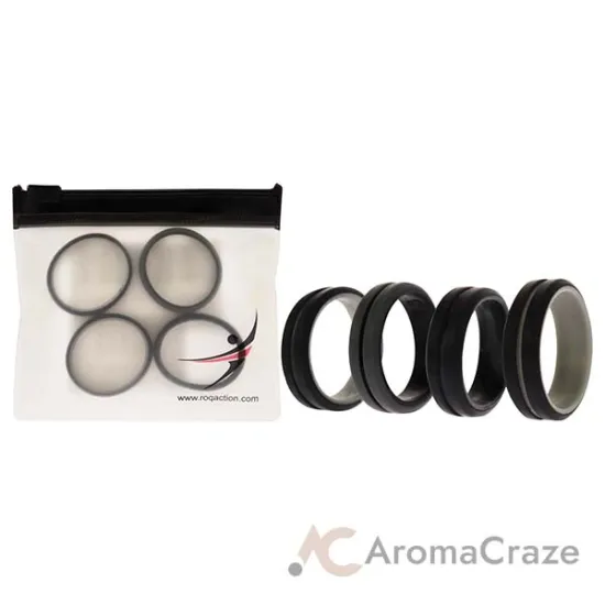 Picture of Silicone Wedding 2Layer Middle Line Ring Set - Black-Camo by ROQ for Men - 4 x 13 mm Ring