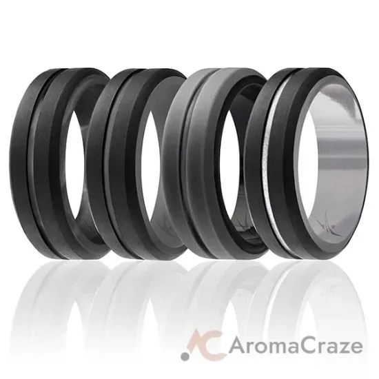 Picture of Silicone Wedding 2Layer Middle Line Ring Set - Black-Camo by ROQ for Men - 4 x 16 mm Ring
