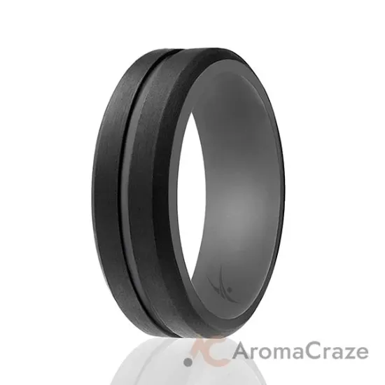 Picture of Silicone Wedding 2Layer Middle Line Ring - Grey-Black by ROQ for Men - 8 mm Ring