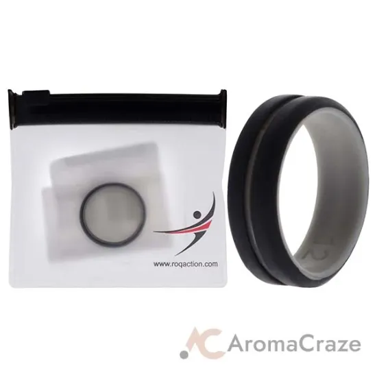 Picture of Silicone Wedding 2Layer Middle Line Ring - Grey-Black by ROQ for Men - 12 mm Ring
