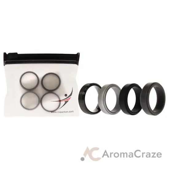 Picture of Silicone Wedding Twin Step Ring Set - Black by ROQ for Men - 4 x 8 mm Ring