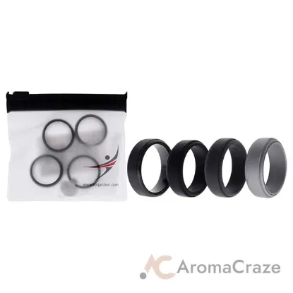 Picture of Silicone Wedding Twin Step Ring Set - Black by ROQ for Men - 4 x 9 mm Ring