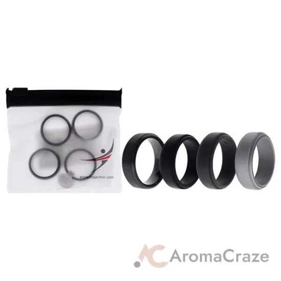 Picture of Silicone Wedding Twin Step Ring Set - Black by ROQ for Men - 4 x 9 mm Ring