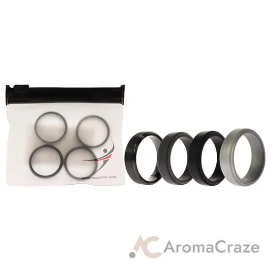 Picture of Silicone Wedding Twin Step Ring Set - Black by ROQ for Men - 4 x 10 mm Ring