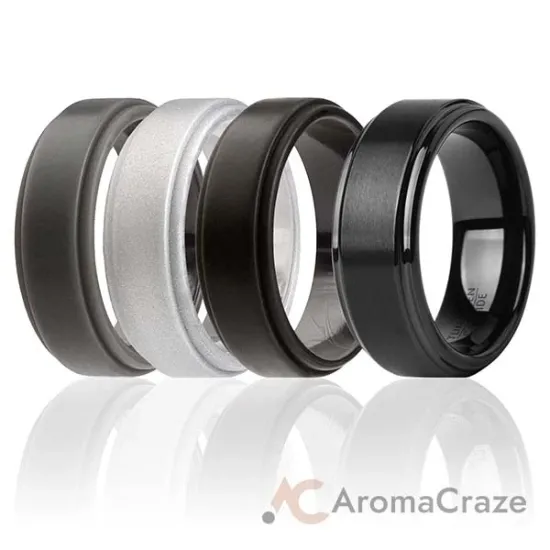 Picture of Silicone Wedding Twin Step Ring Set - Black by ROQ for Men - 4 x 11 mm Ring