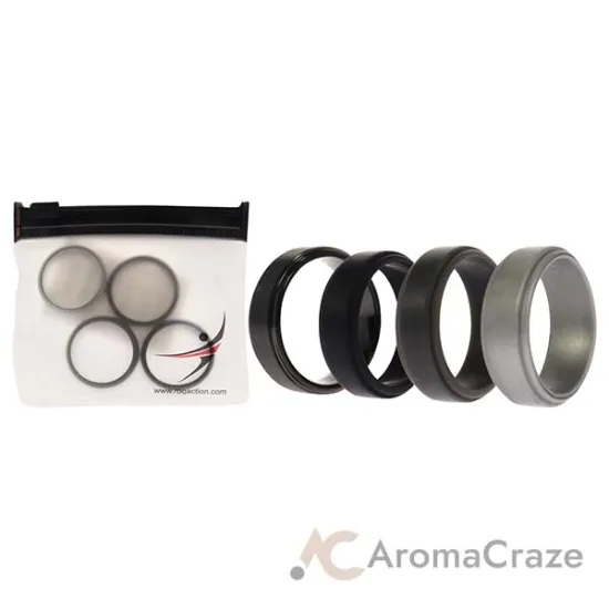 Picture of Silicone Wedding Twin Step Ring Set - Black by ROQ for Men - 4 x 12 mm Ring