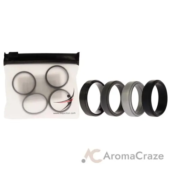 Picture of Silicone Wedding Twin Step Ring Set - Black by ROQ for Men - 4 x 13 mm Ring