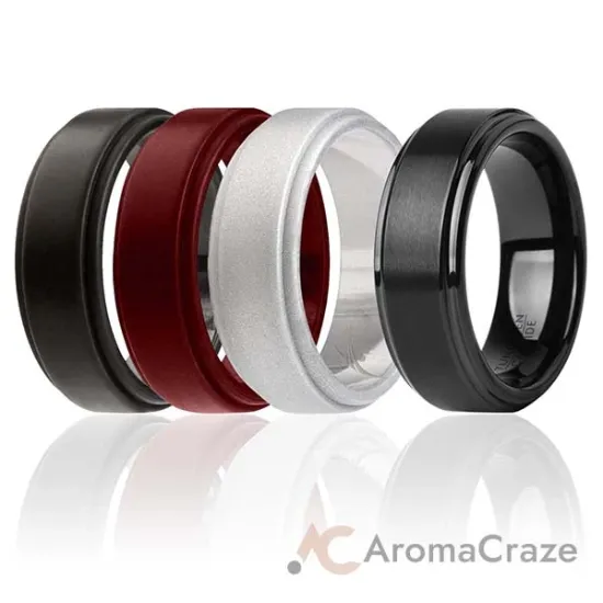 Picture of Silicone Wedding Twin Step Ring Set - Bordeaux by ROQ for Men - 4 x 15 mm Ring