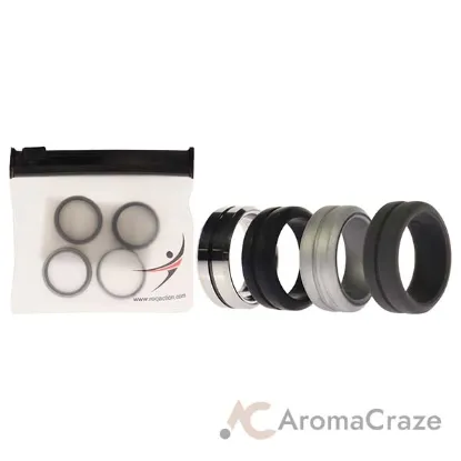 Picture of Silicone Wedding Twin Middle Line Ring Set - Black by ROQ for Men - 4 x 7 mm Ring