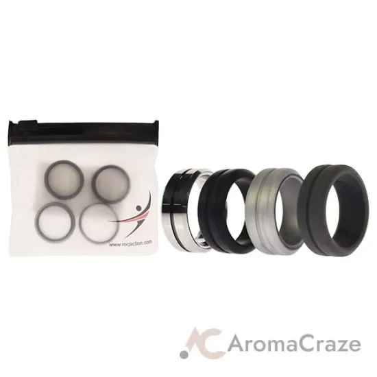 Picture of Silicone Wedding Twin Middle Line Ring Set - Black by ROQ for Men - 4 x 7 mm Ring