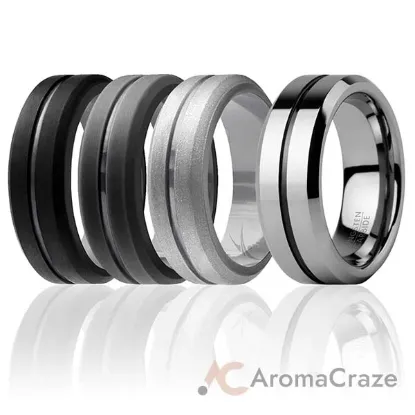 Picture of Silicone Wedding Twin Middle Line Ring Set - Black by ROQ for Men - 4 x 10 mm Ring