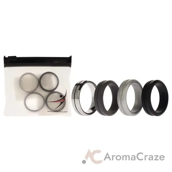 Picture of Silicone Wedding Twin Middle Line Ring Set - Black by ROQ for Men - 4 x 11 mm Ring