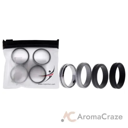 Picture of Silicone Wedding Twin Middle Line Ring Set - Black by ROQ for Men - 4 x 13 mm Ring