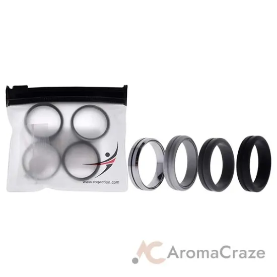 Picture of Silicone Wedding Twin Middle Line Ring Set - Black by ROQ for Men - 4 x 13 mm Ring