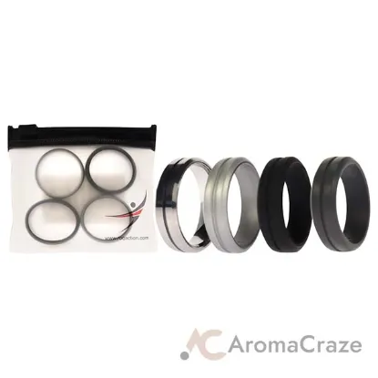 Picture of Silicone Wedding Twin Middle Line Ring Set - Black by ROQ for Men - 4 x 15 mm Ring