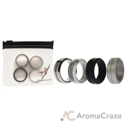 Picture of Silicone Wedding Twin Middle Line Ring Set - Marble by ROQ for Men - 4 x 8 mm Ring