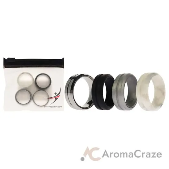 Picture of Silicone Wedding Twin Middle Line Ring Set - Marble by ROQ for Men - 4 x 9 mm Ring