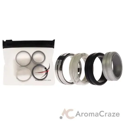 Picture of Silicone Wedding Twin Middle Line Ring Set - Marble by ROQ for Men - 4 x 12 mm Ring