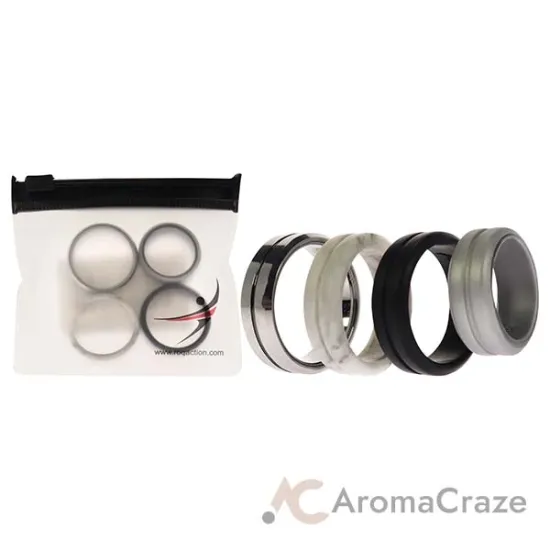 Picture of Silicone Wedding Twin Middle Line Ring Set - Marble by ROQ for Men - 4 x 12 mm Ring