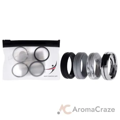 Picture of Silicone Wedding Twin Middle Line Ring Set - Marble by ROQ for Men - 4 x 15 mm Ring