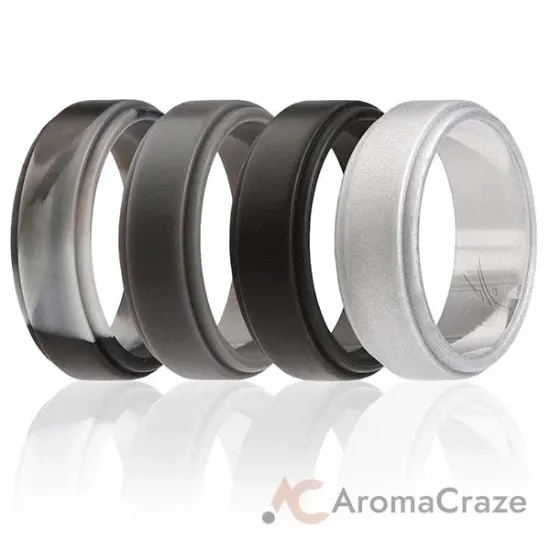 Picture of Silicone Wedding Step Ring Set - Black-Camo by ROQ for Men - 4 x 5 mm Ring