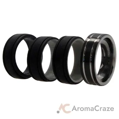 Picture of Silicone Wedding Twin 2Layer Ring Set - Black by ROQ for Men - 4 x 12 mm Ring